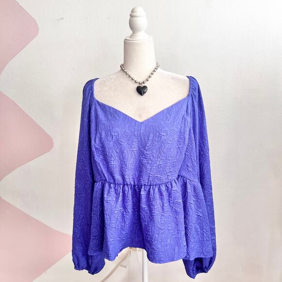 Ava & Viv Blue Babydoll Top Y2K 2000s Peplum Blouse Retro Coquette 2X - Picture 1 of 6